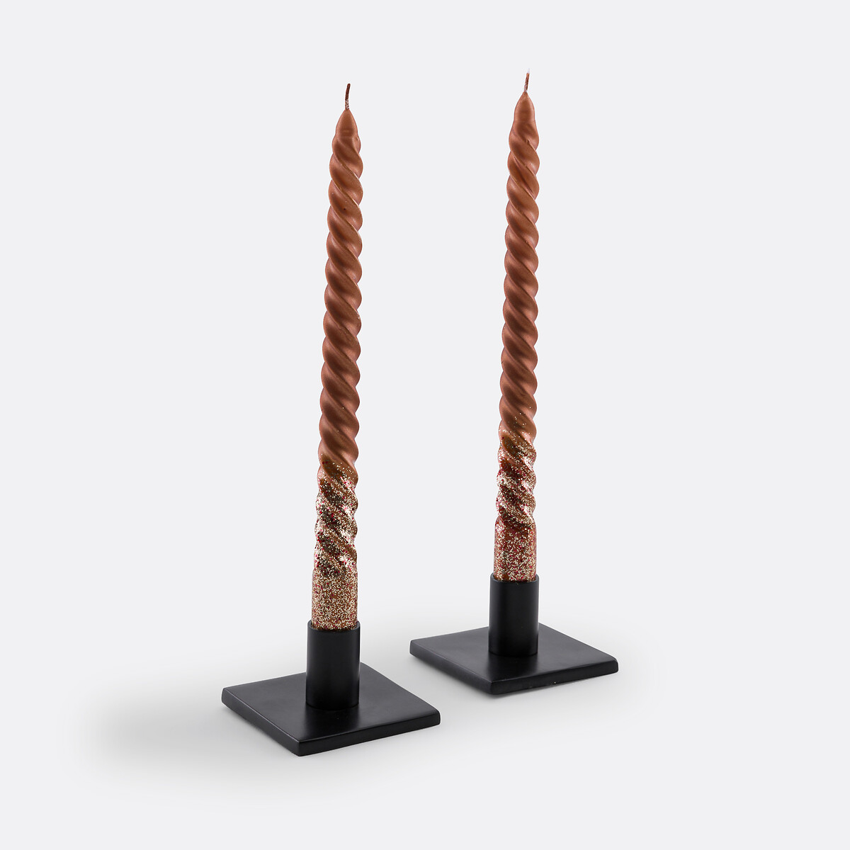 Set of 2 Caspar Glitter Twist Dinner Candles cinnamon, LA REDOUTE INTERIEURS