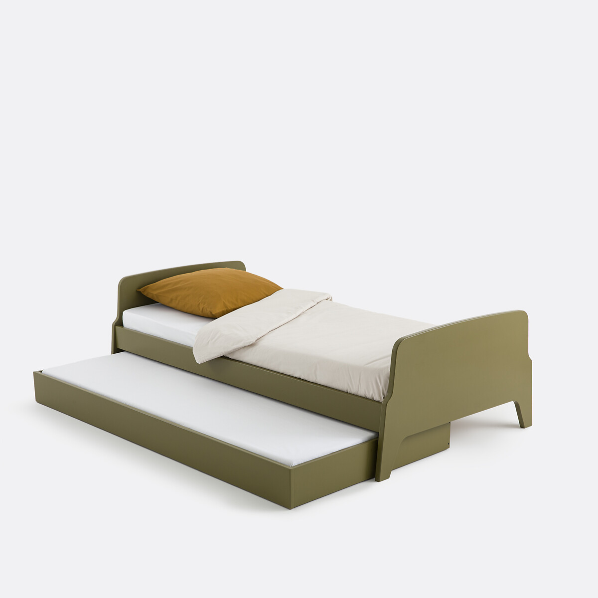 Adil Vintage Retro Style Single Bed with Bed Base khaki green, LA REDOUTE INTERIEURS