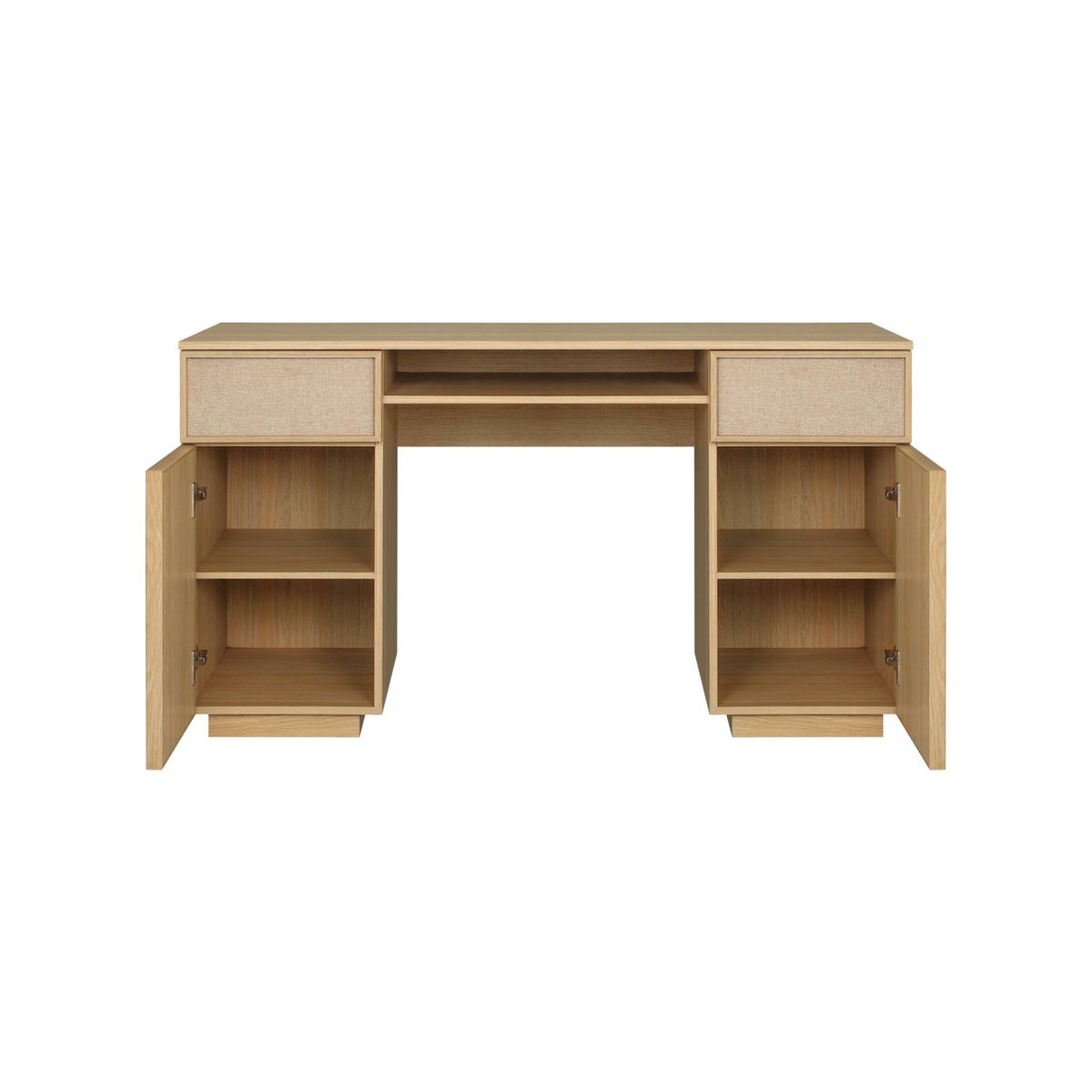 Bureau décor bois et tissu 2 portes 2 tiroirs 1 niche 140cm KUBA noyer, SWEEEK