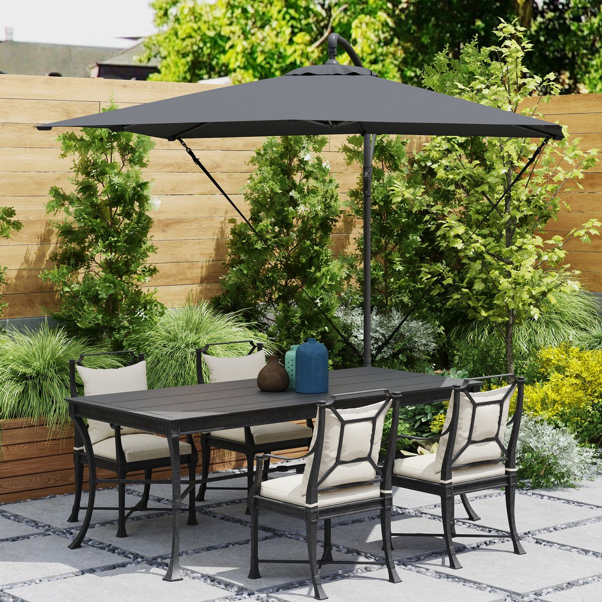 Parasol de terrasse à pied déporté Métal Gris gris, OUTSUNNY