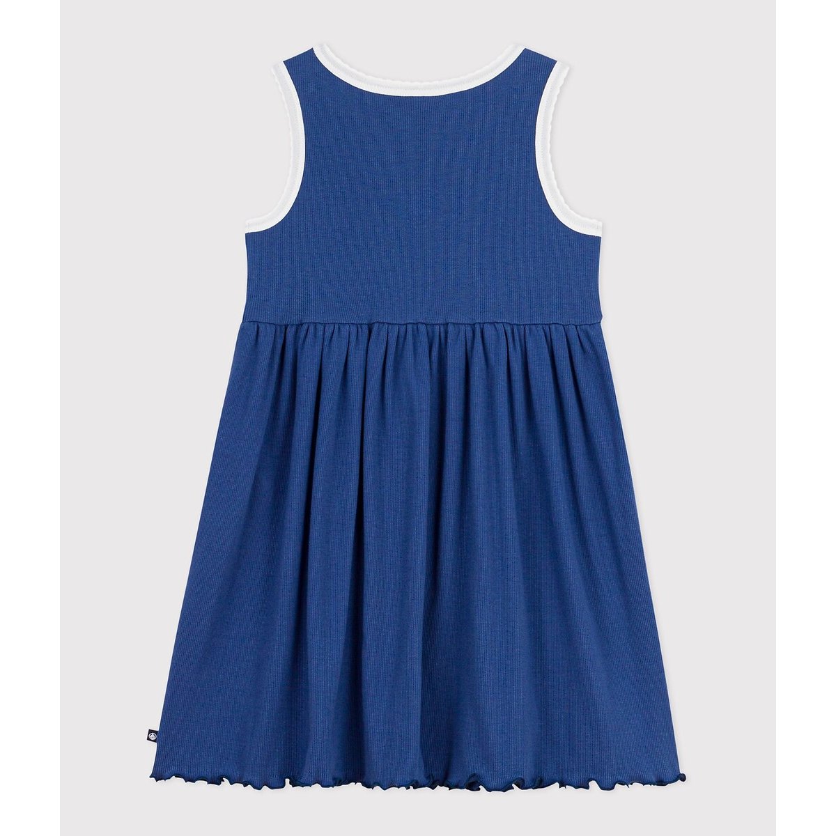 Mouwloze jurk in effen katoen blauw, PETIT BATEAU