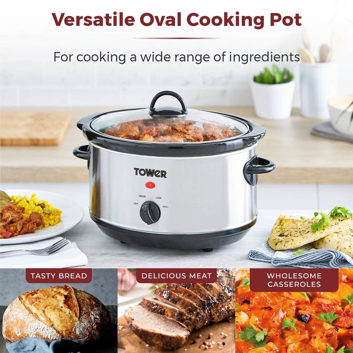 3.5L Stainless Steel Slow Cooker - T16039 stainless steel, TOWER