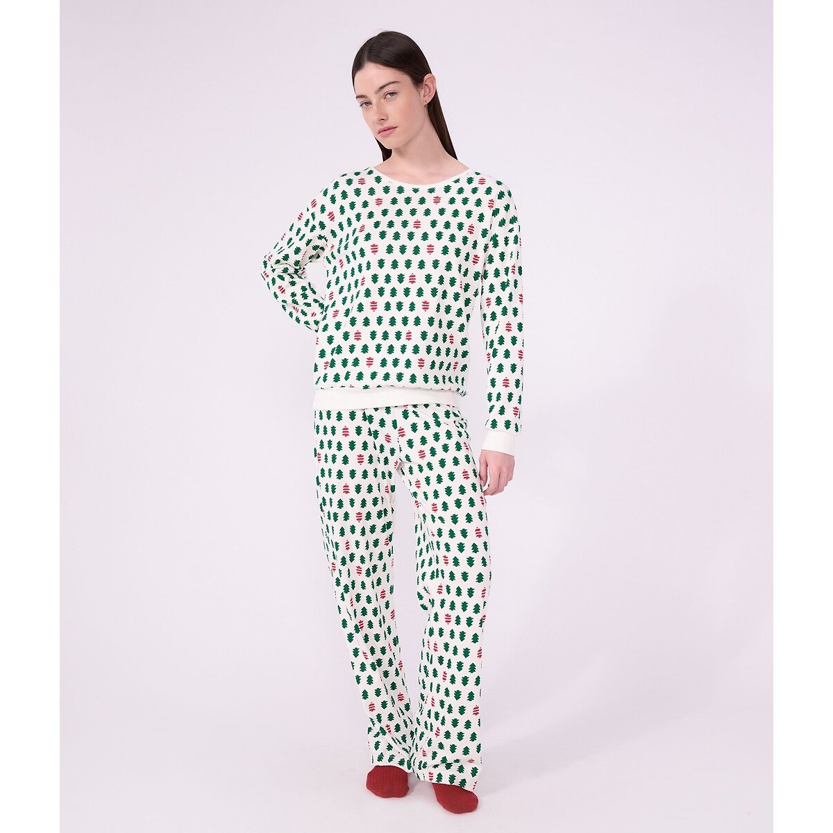 Christmas Print Cotton Pyjamas white/green/red, PETIT BATEAU