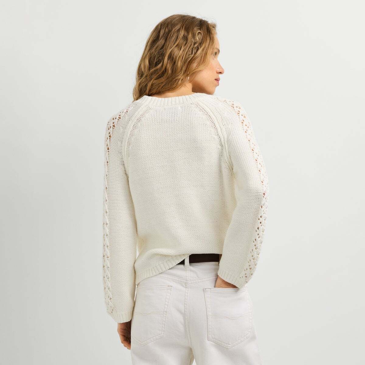 Pull Avec Détails Ajourés blanche mousse, PEPE JEANS