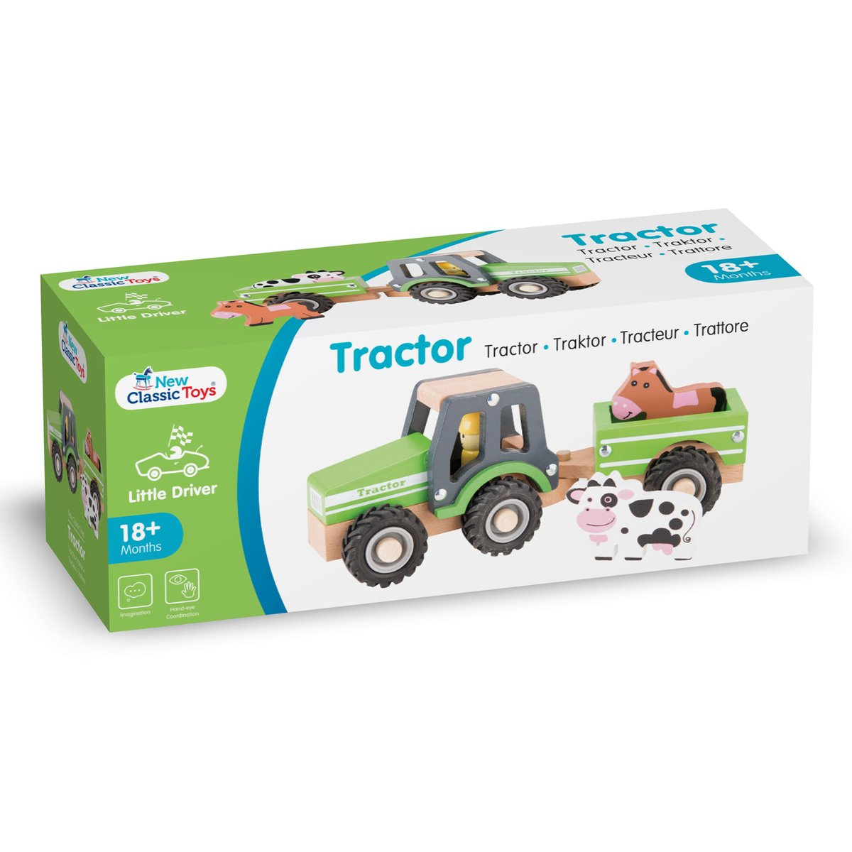 Tracteur avec remorque et animaux vert, NEW CLASSIC TOYS
