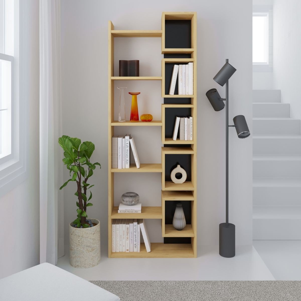 Étagère Design H168,5 cm - Eladi chêne clair / gris, CALICOSY
