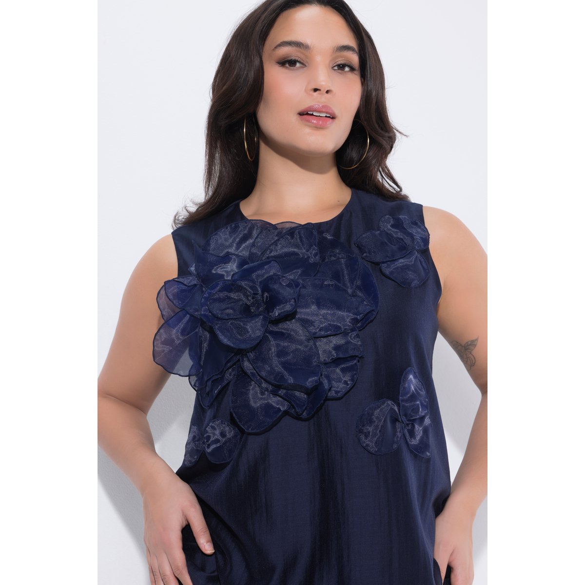 Robe midi sans manches en mousseline marine, ULLA POPKEN