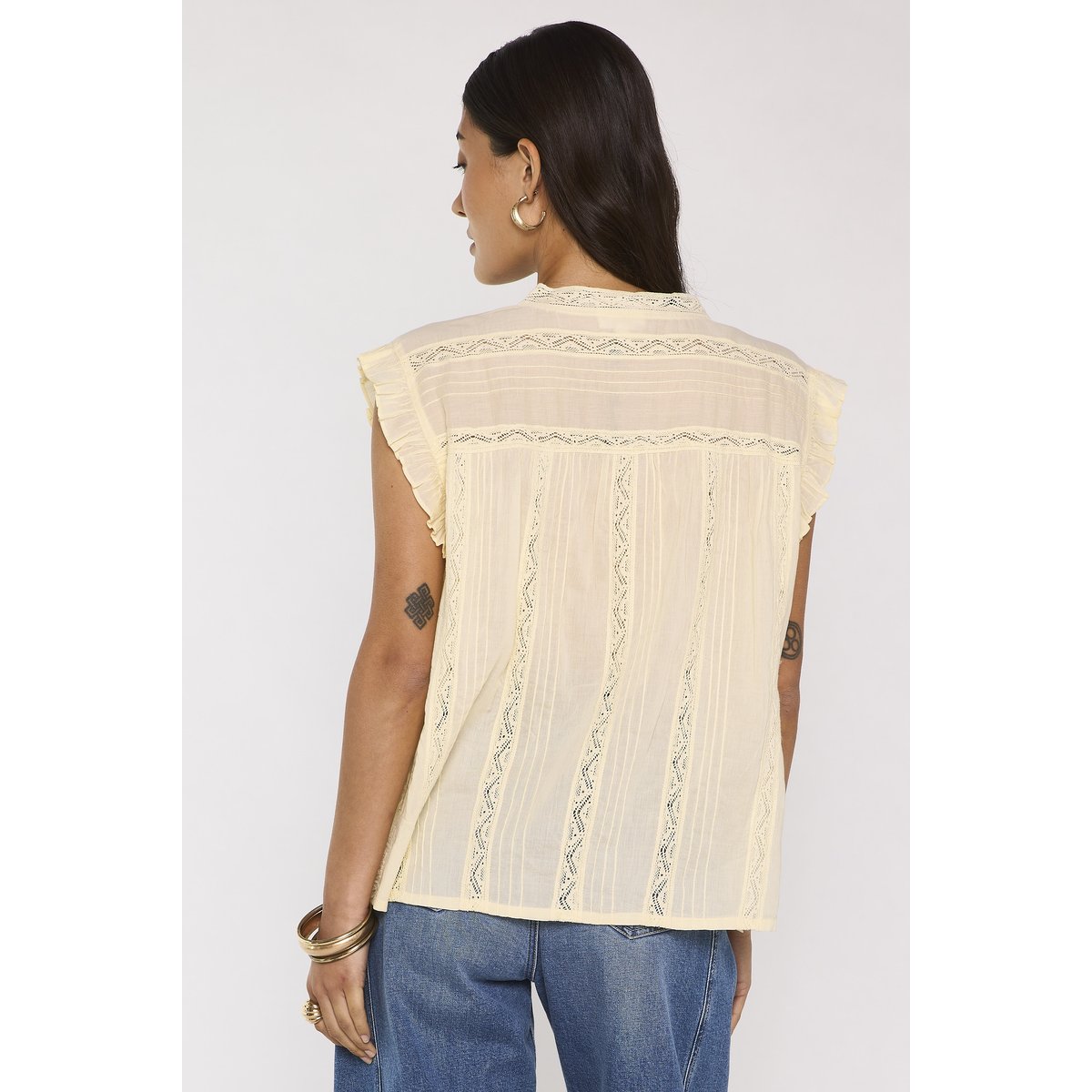 Blouse brodée sans manches en coton MARA paille, Maison 123