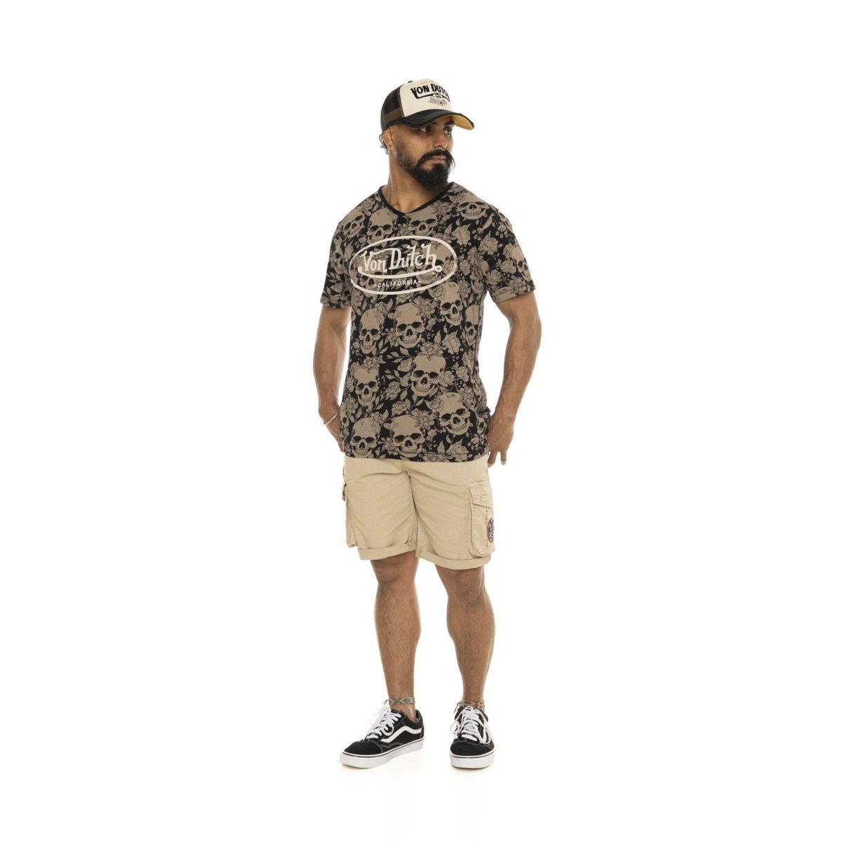 Tee Shirt en coton Ron noir/blanc/beige, VON DUTCH