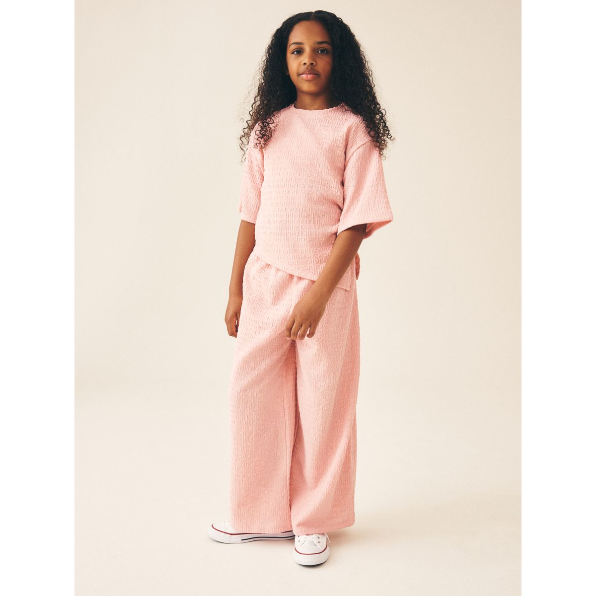 T-shirt texturé asymétrique et pantalon large rose, NEXT