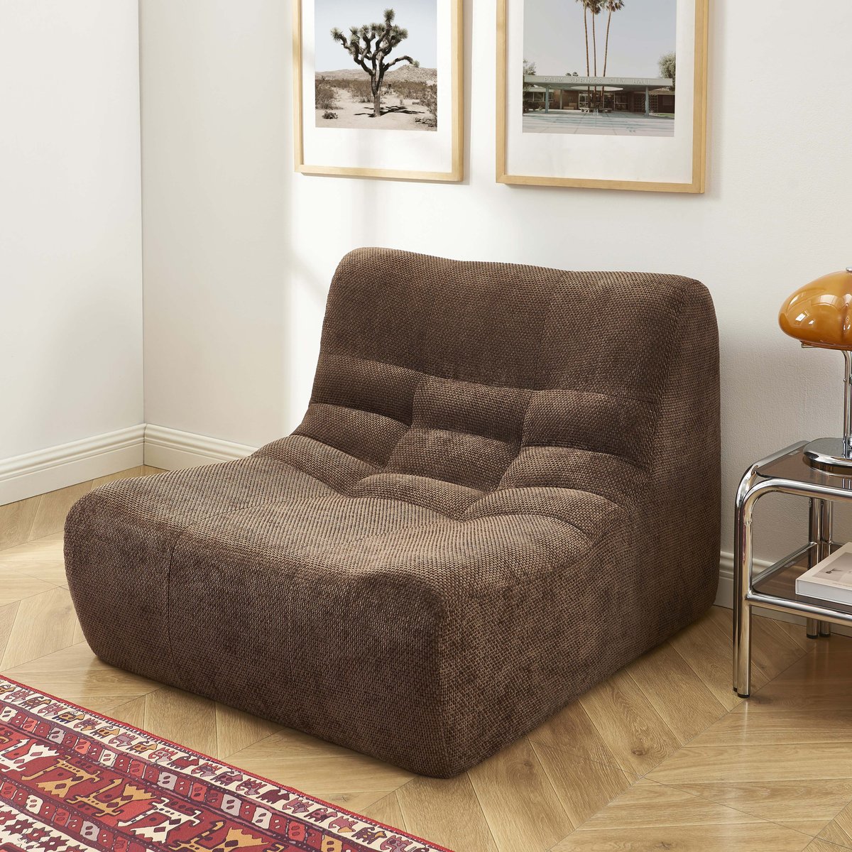Ensemble banquette et chauffeuse 3 places en tissu JANIS marron, SORELH