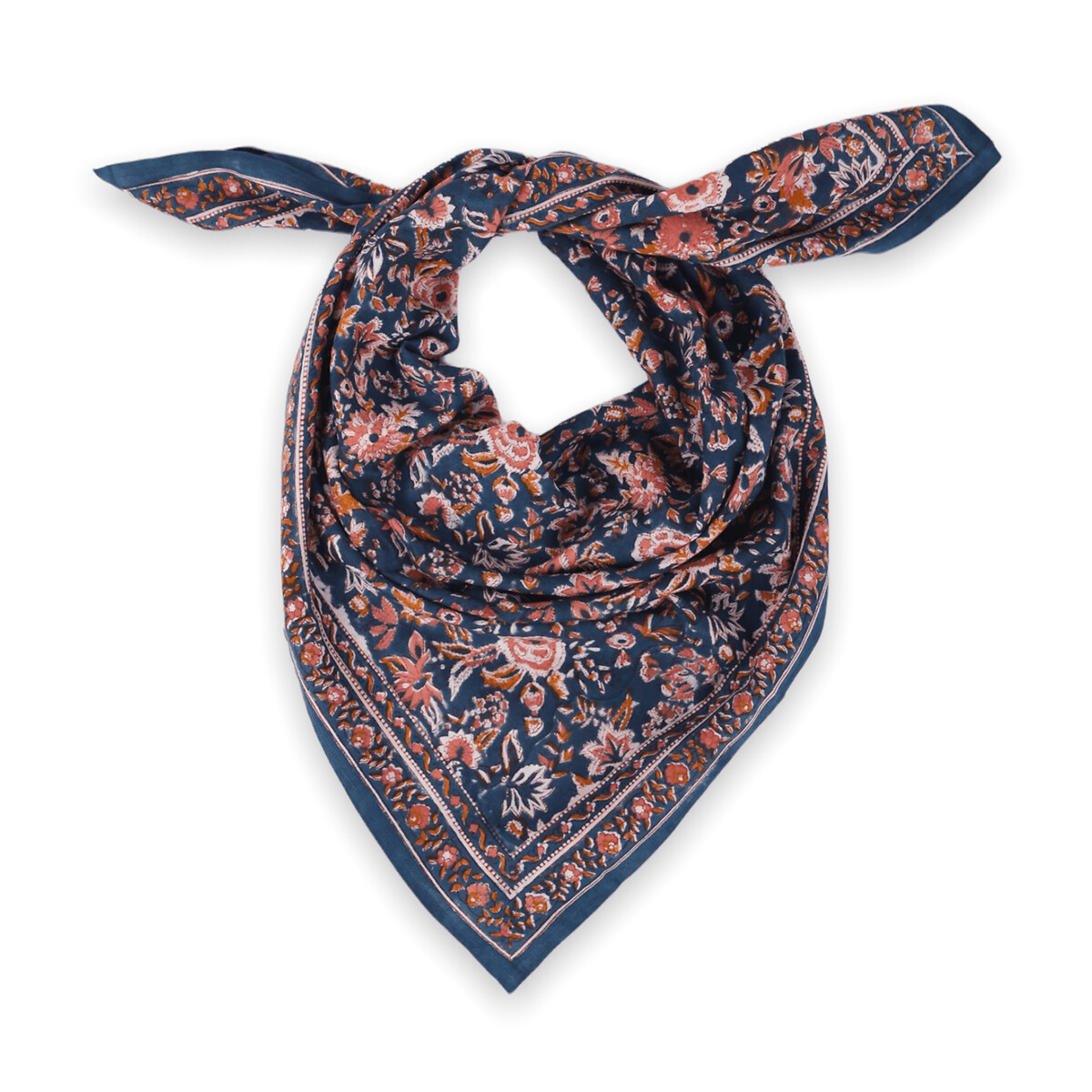 Grand foulard coton imprimé GOA LAGON imprimé bleu marine, BINDI ATELIER