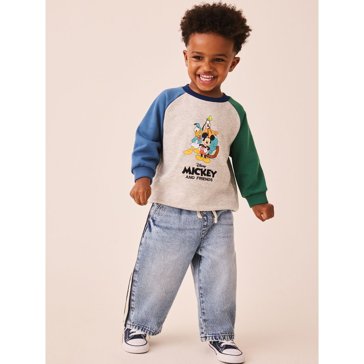 Sweat ras du cou à imprimé mickey mouse bloc de couleur grise, NEXT