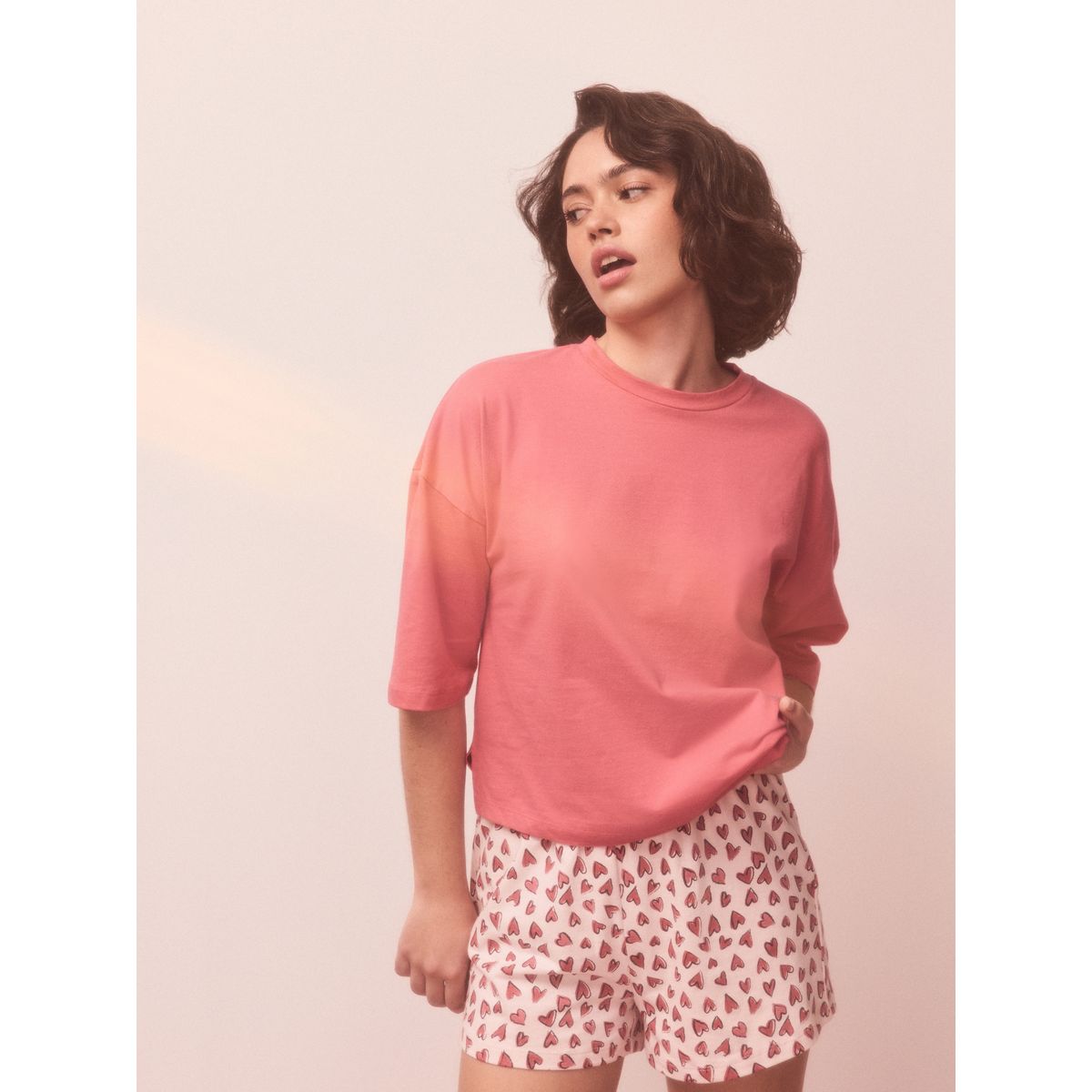 Ensemble pyjama short en coton coeur rose, NEXT