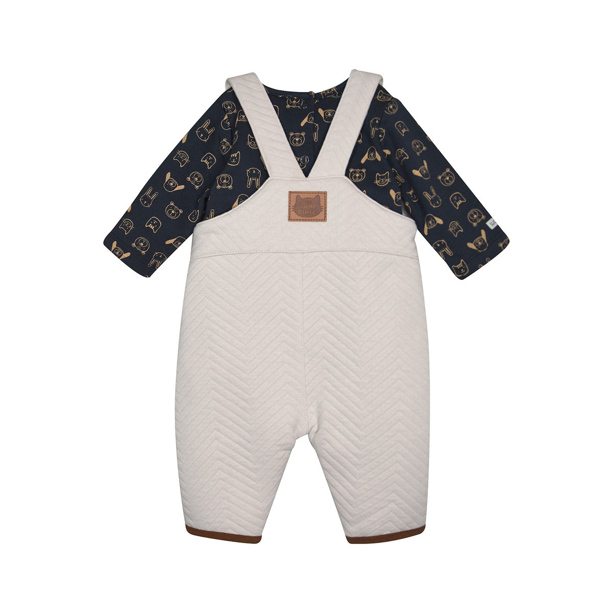 Ensemble tshirt salopette en maille pacome beige, SUCRE D'ORGE