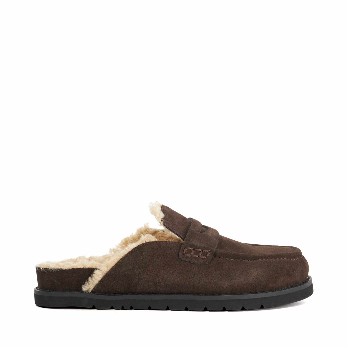Mocassins mules en daim à arrière ouvert doublés imitation peau de mouton - GOLDY brown-suede, DUNE LONDON