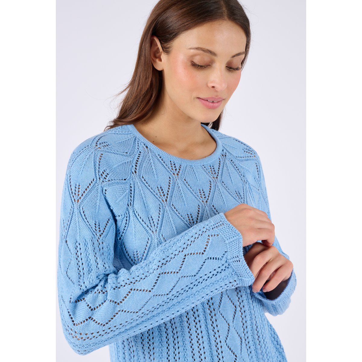 Pull maille ajourée bleu, DAMART