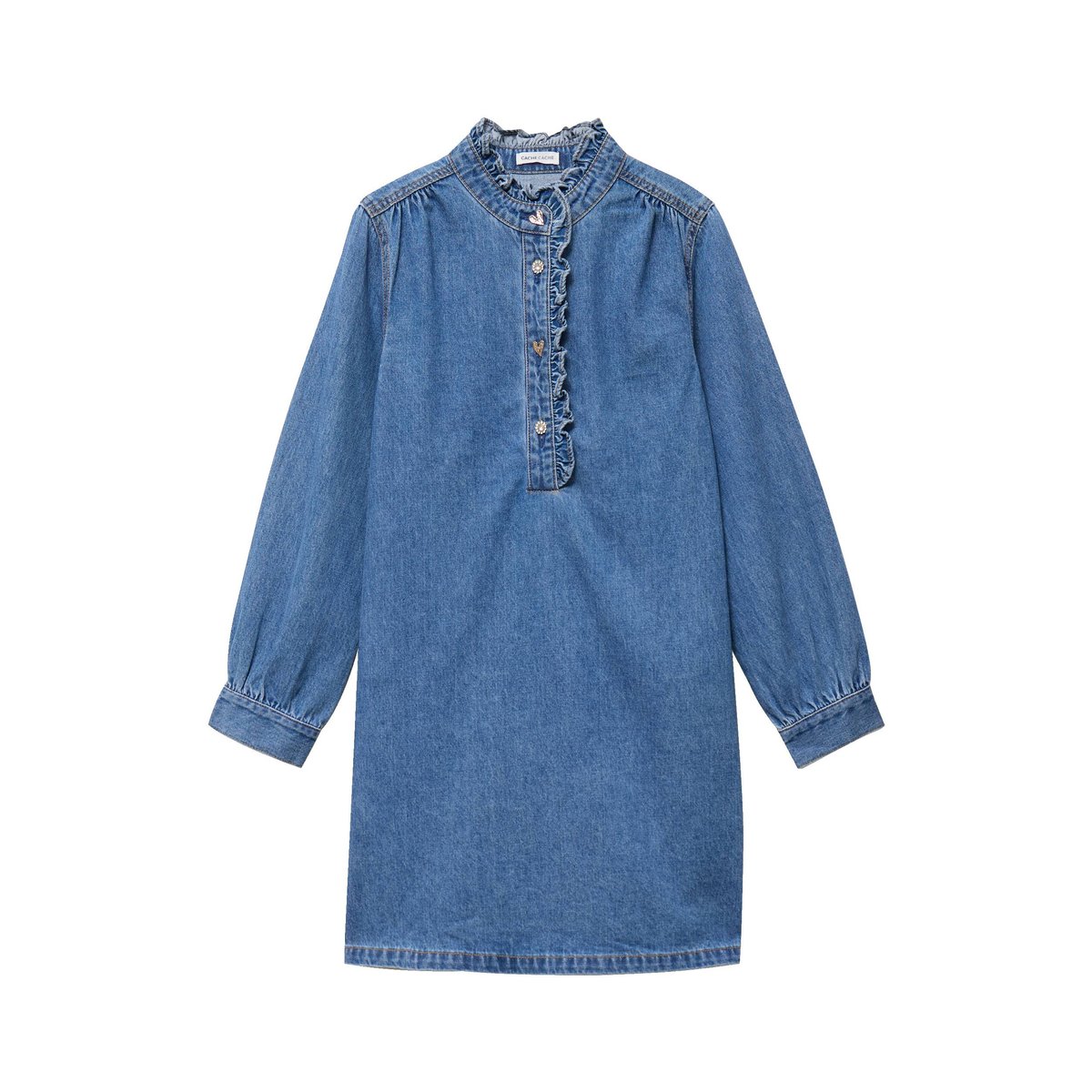 Robe évasée jean col montant denim double stone, CACHE CACHE