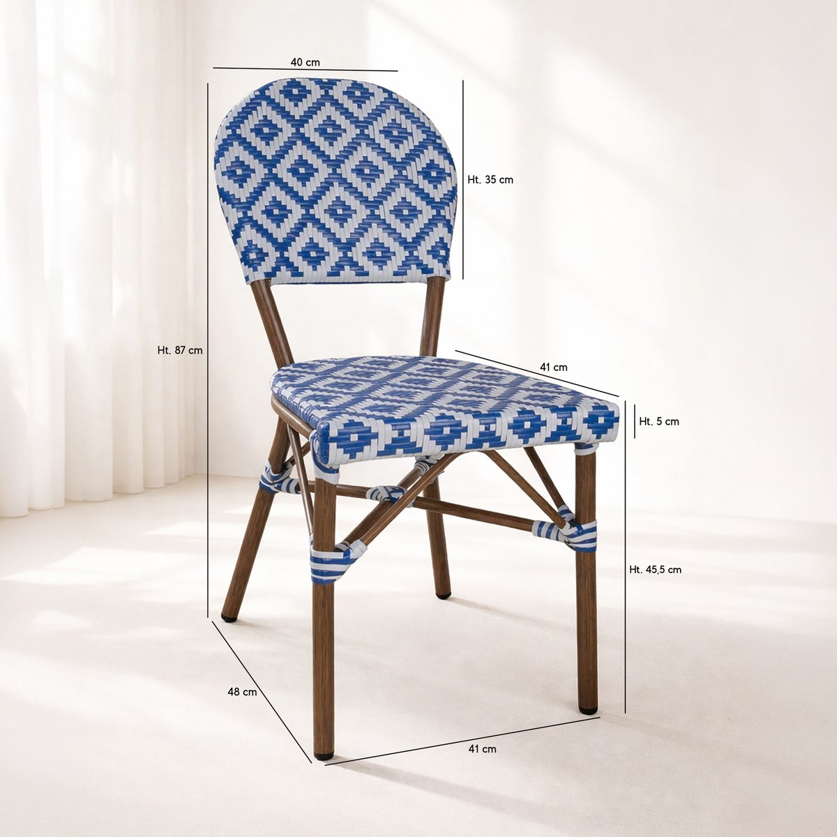 Lot de 2 chaises de terrasse effet rotin naturel, SCALA bleu, NOW'S HOME