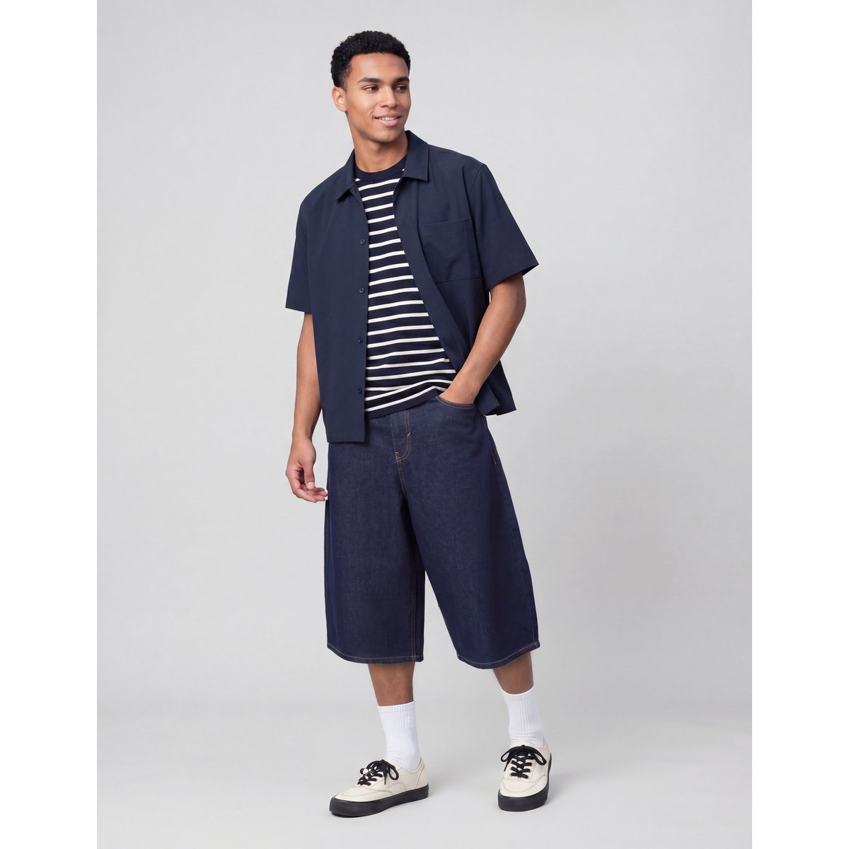 Chemise zippée manches courtes bleu foncé, BZB