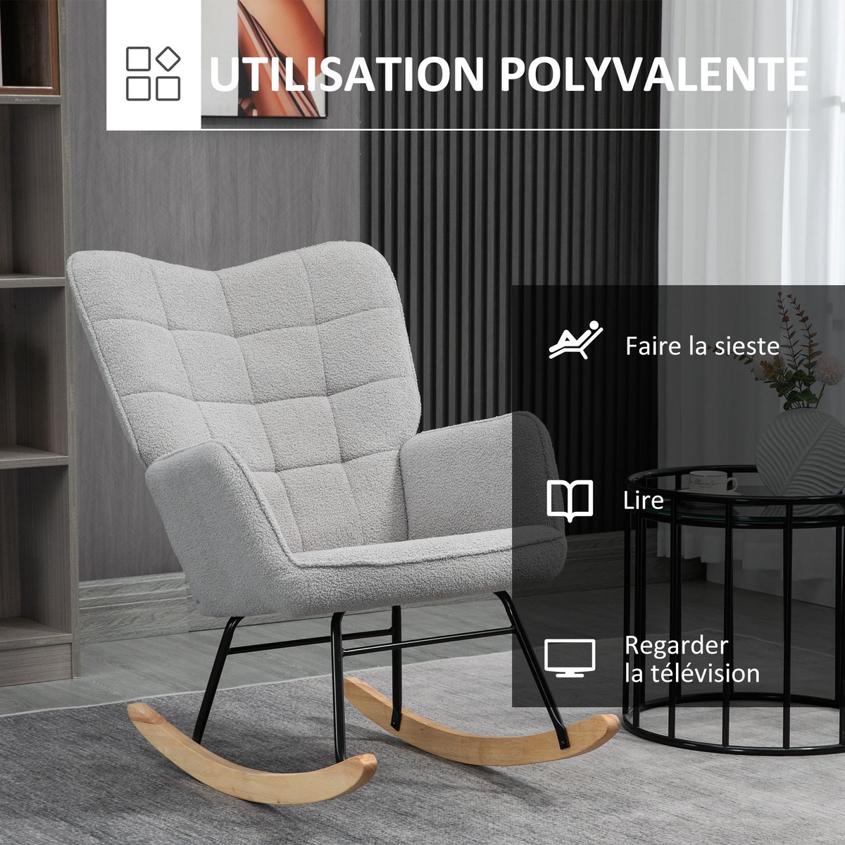 Fauteuil à bascule Imitation cachemire Gris gris clair, HOMCOM