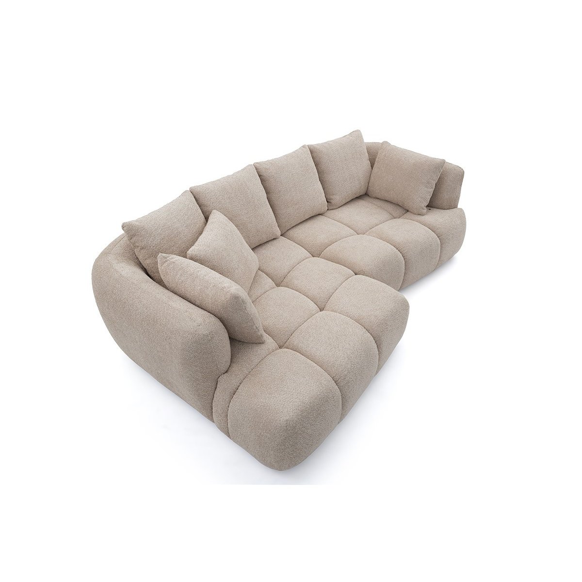 Canapé d'angle convertible 3 places en tissu bouclette, AUDE beige, BOBOCHIC