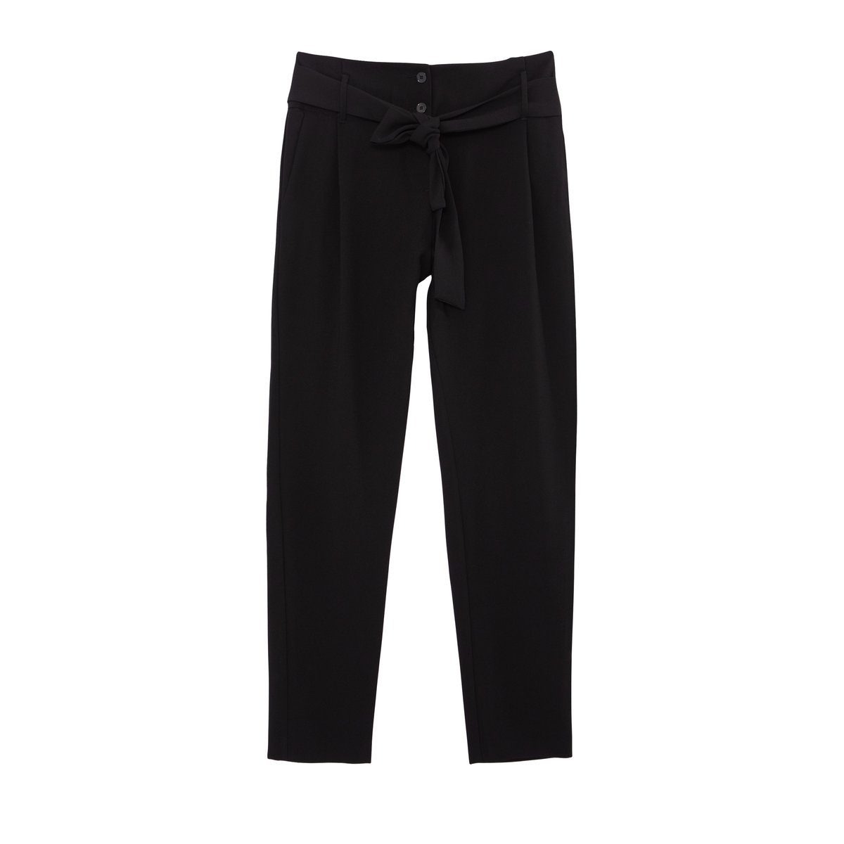 Pantalon droit taille haute ceinturée noir, IKKS