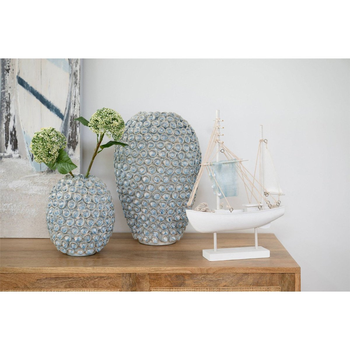 Vase en poterie relief coquillage bleu clair, RECOLLECTION