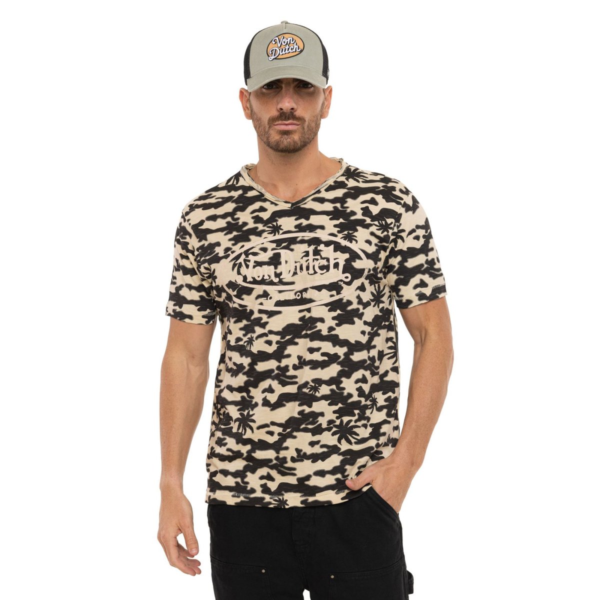 Tee Shirt coton Ron noir/beige, VON DUTCH