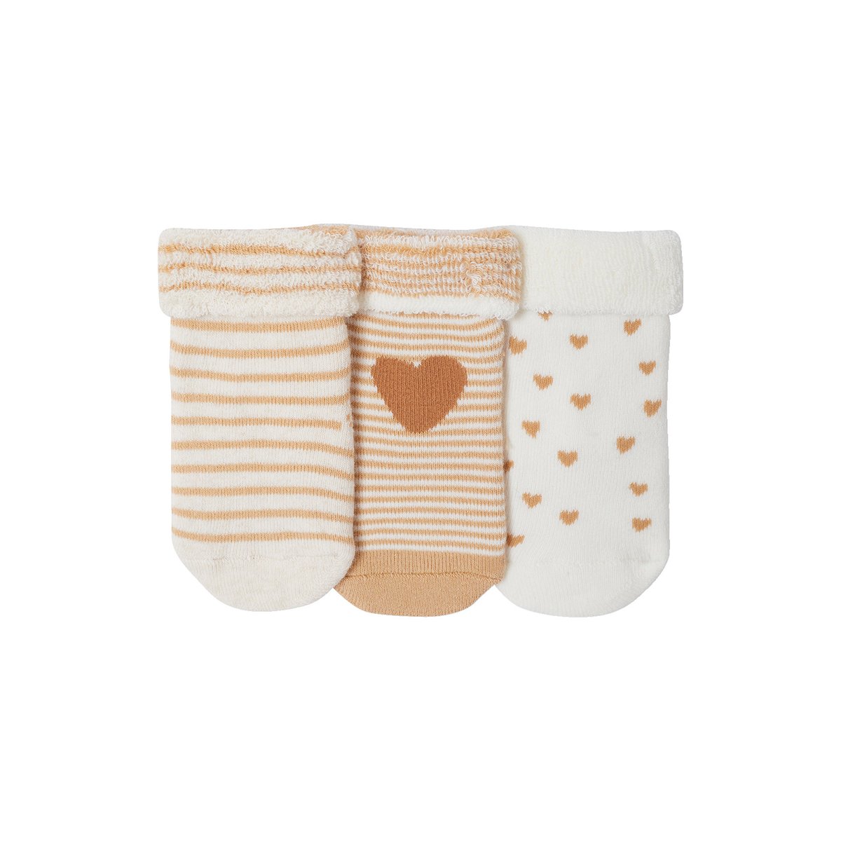 Lot de 3 paires de chaussettes bébé coeurs lot beige, VERTBAUDET