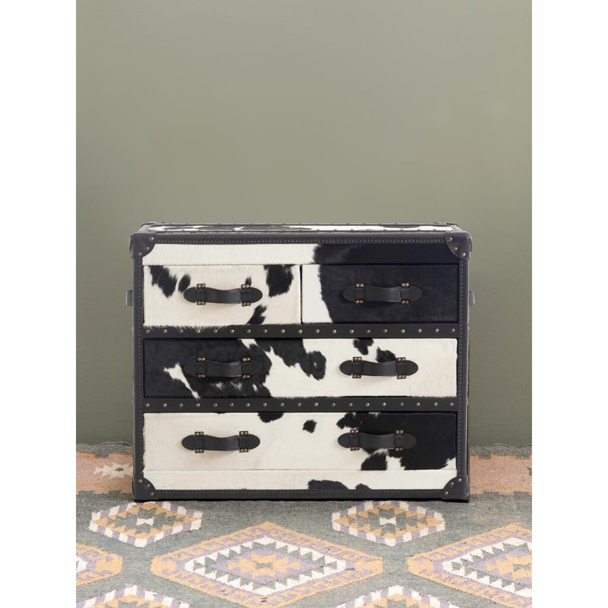 Commode 4 tiroirs en peau de vache COW multicolore, CHEHOMA
