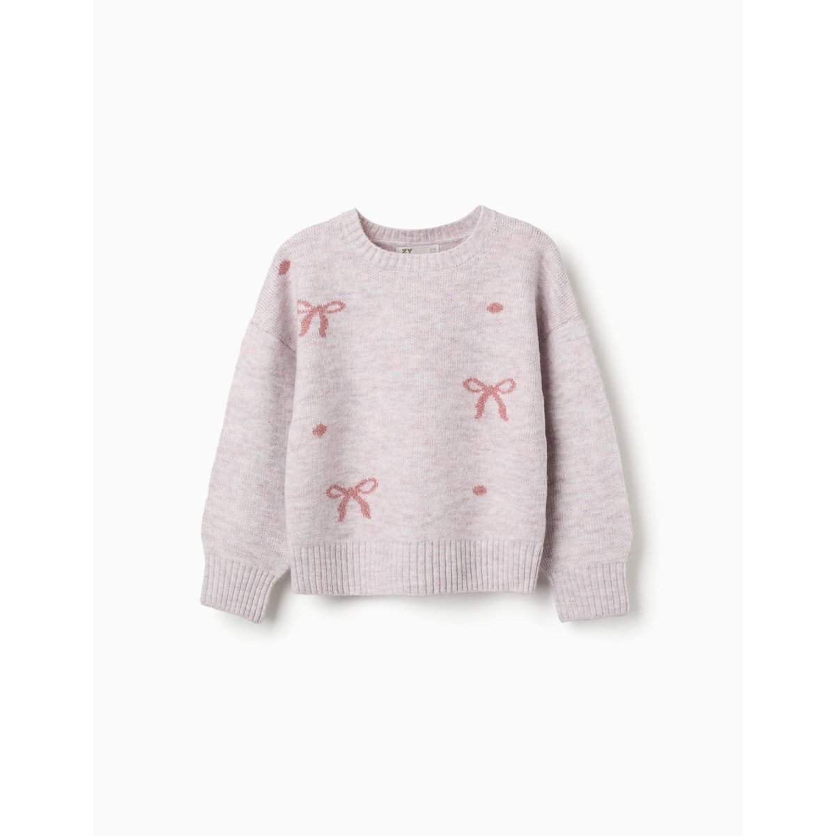 Pull en maille avec nœuds et pois jacquard rose clair, ZIPPY
