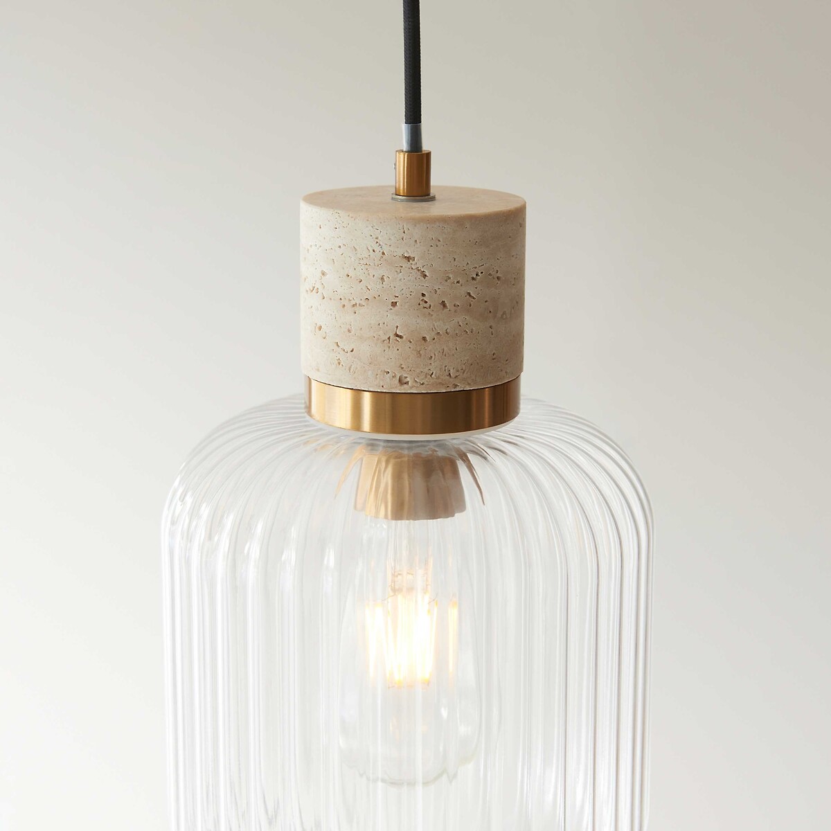 Torro Ribbed Glass Travertine Pendant Light natural, ÉDITÉ