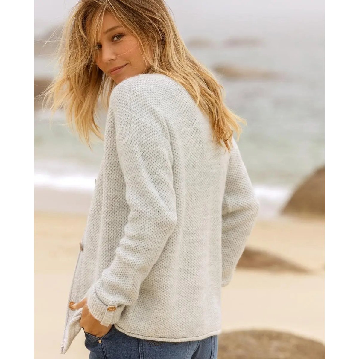 Cardigan de grossesse en maille Abelha gris perle, CACHE COEUR