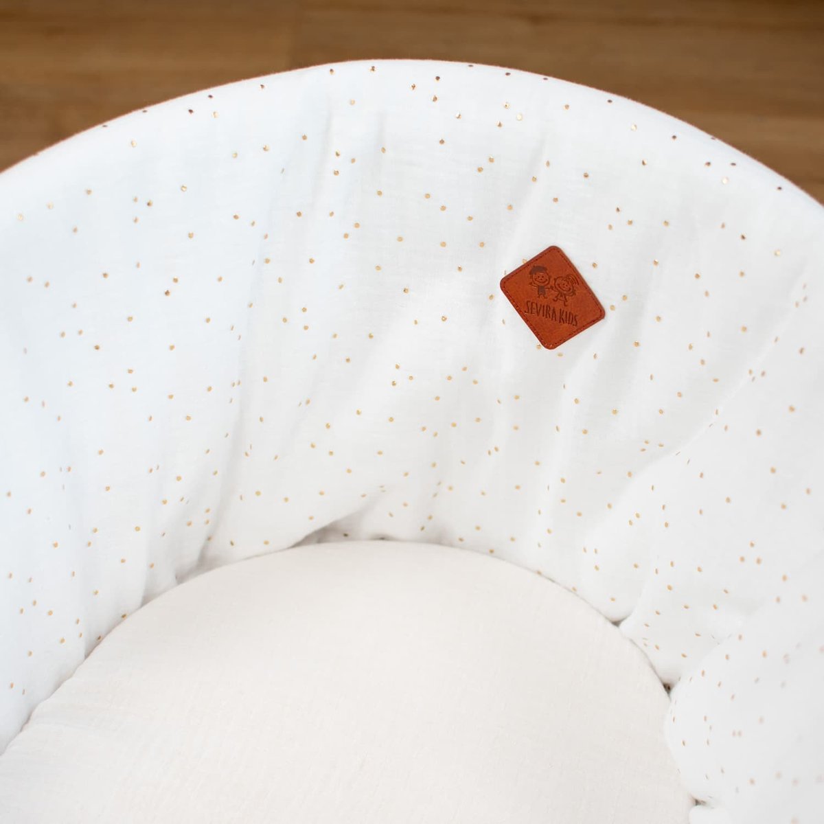 Couffin bébé avec Matelas, Habillage et Drap Housse JEANNE blanc à pois or, SEVIRA KIDS