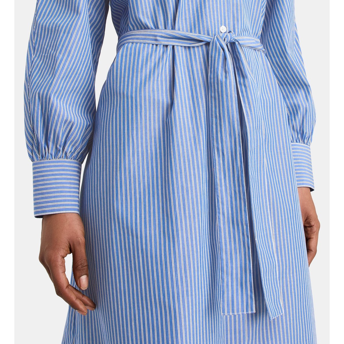 Robe chemise nico longue en coton bio rayée bleu, JODHPUR