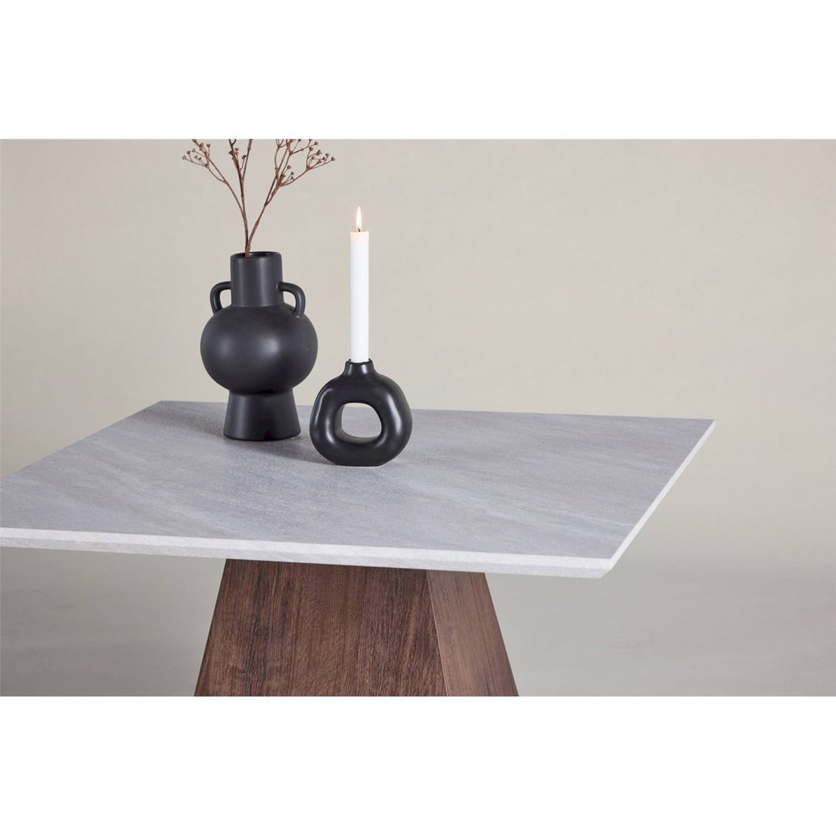 Table basse carrée collection MORVENE gris clair effet marbre et noyer, RECOLLECTION