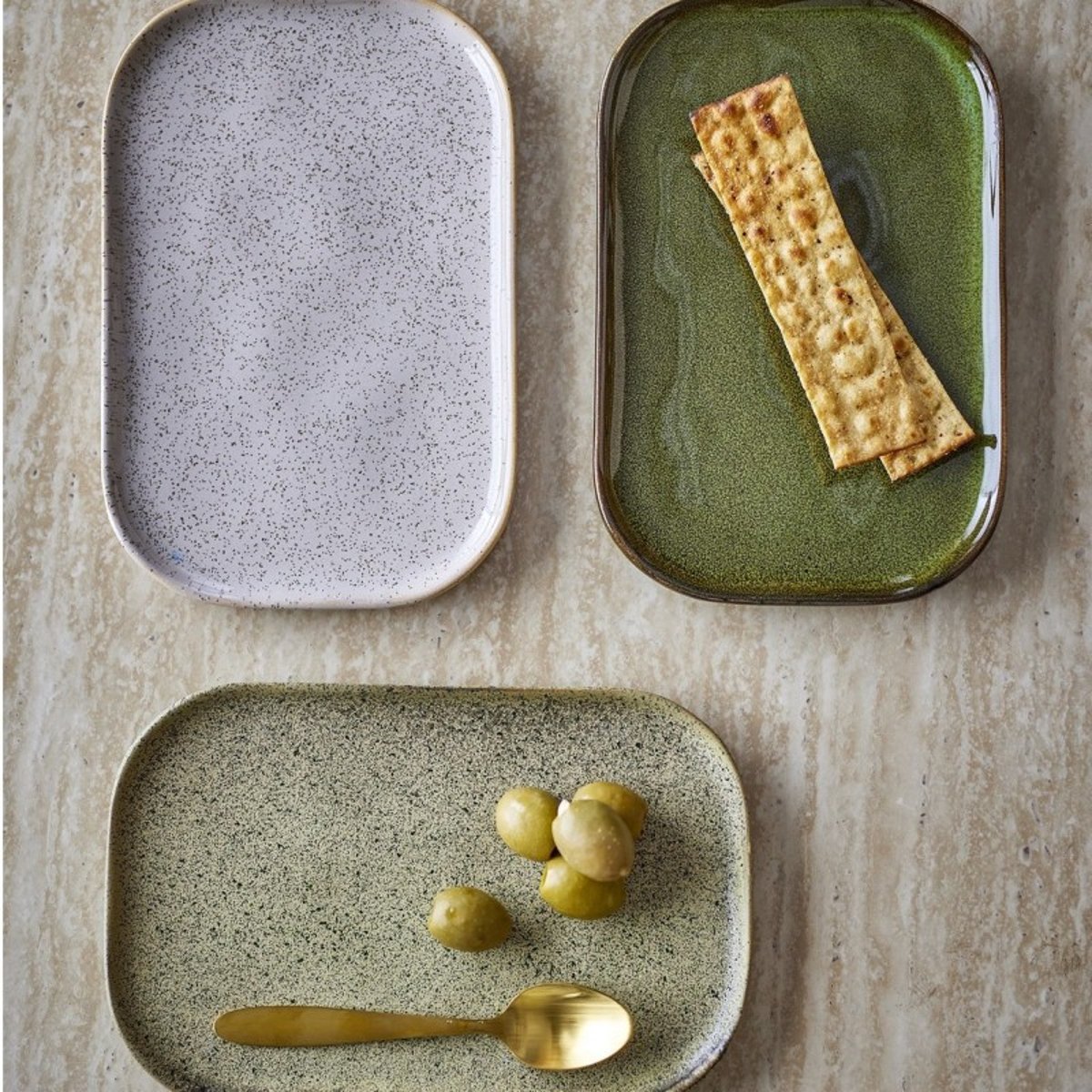 Assiettes rectangulaires grès  ADDISON set de 3 multicolore, BLOOMINGVILLE