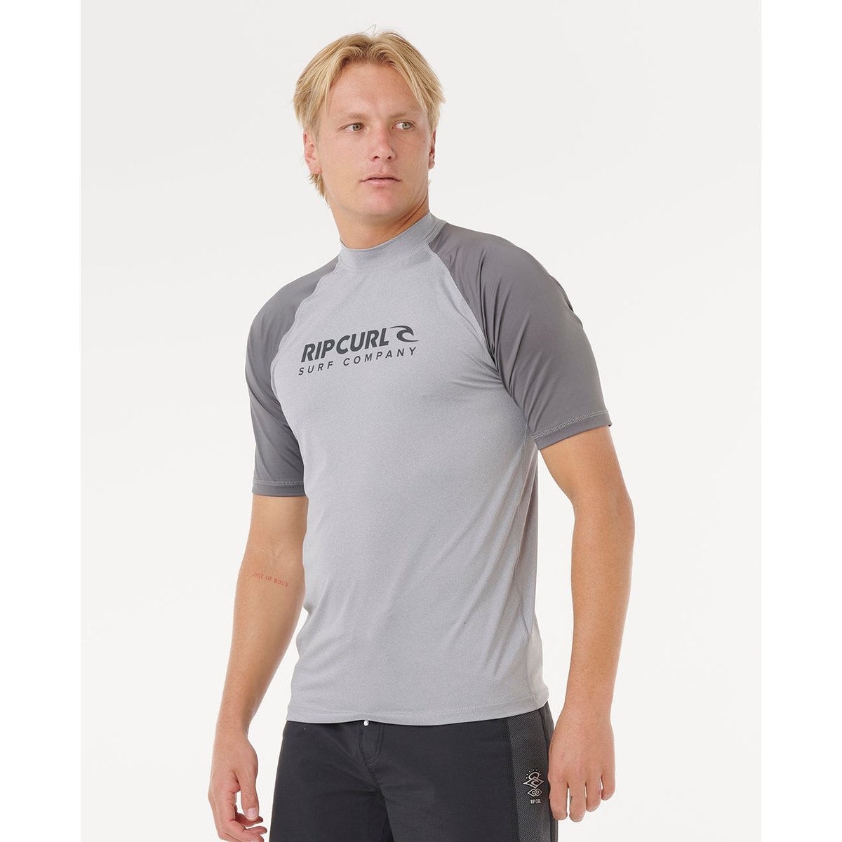 T-shirt anti-UV Shock UPF50 manches courtes gris chiné, RIP CURL