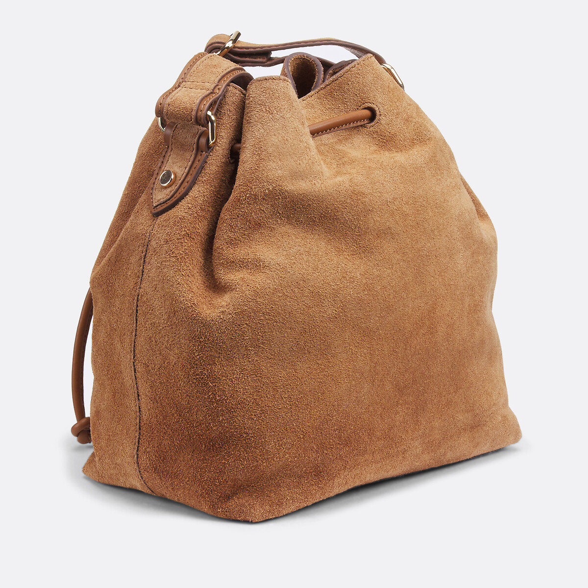 Sac à main seau en cuir lisse et cuir suédé camel, LA REDOUTE COLLECTIONS