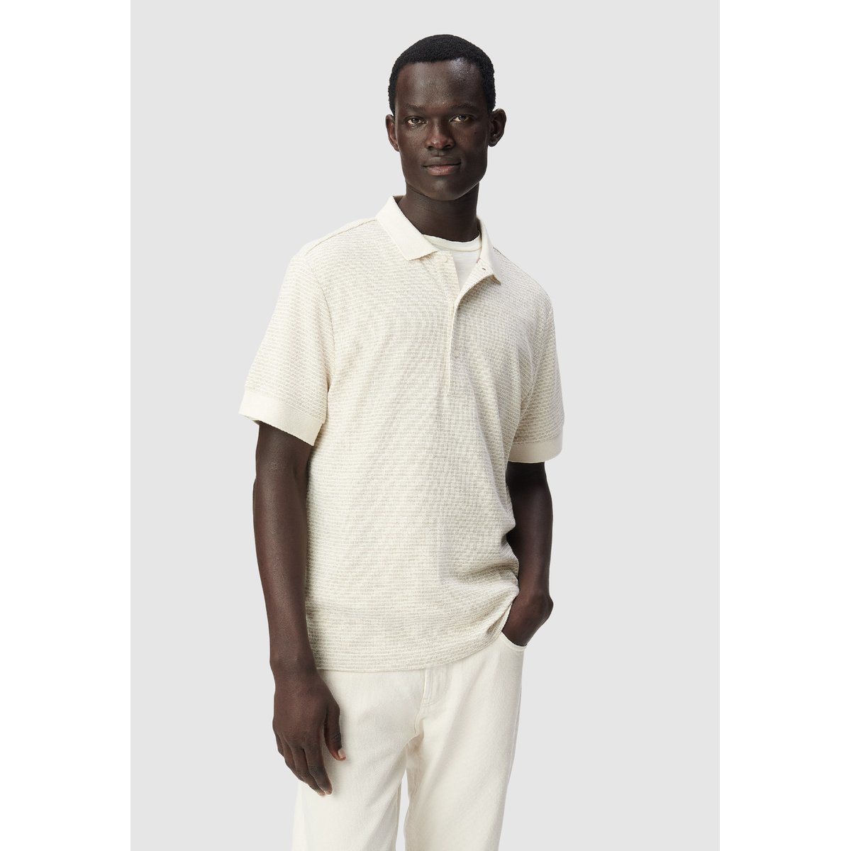 Polo manches courtes fines rayures naturel, IKKS