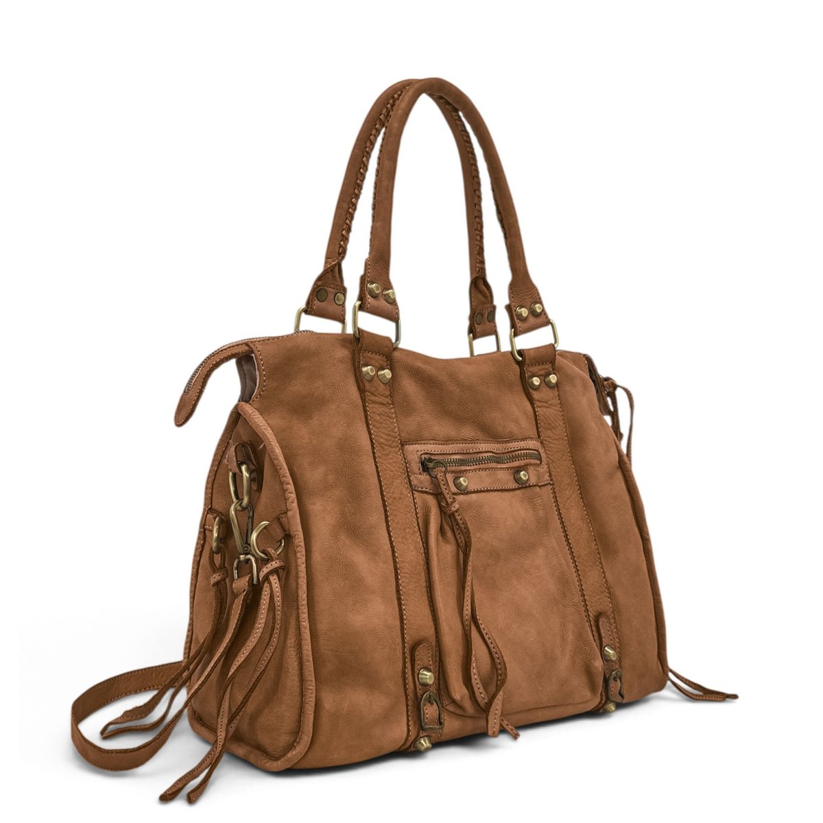 Sac à main en cuir italien STORM XL HURRICAN camel, OH MY BAG