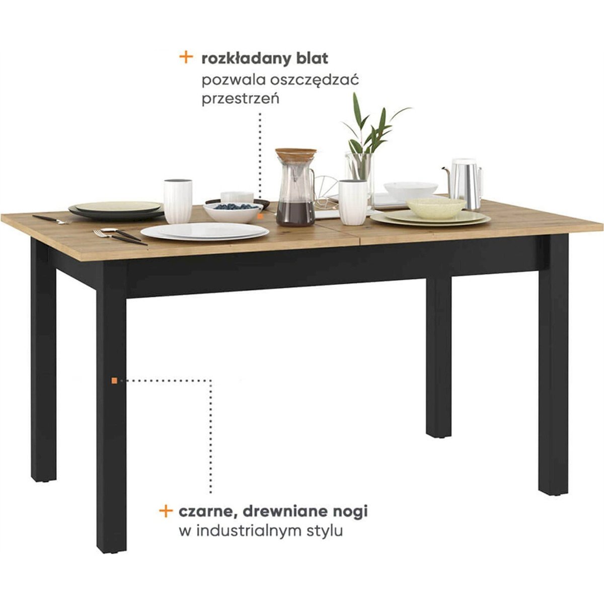 Table extensible QUANT effet chêne chêne artisan et noir, RECOLLECTION