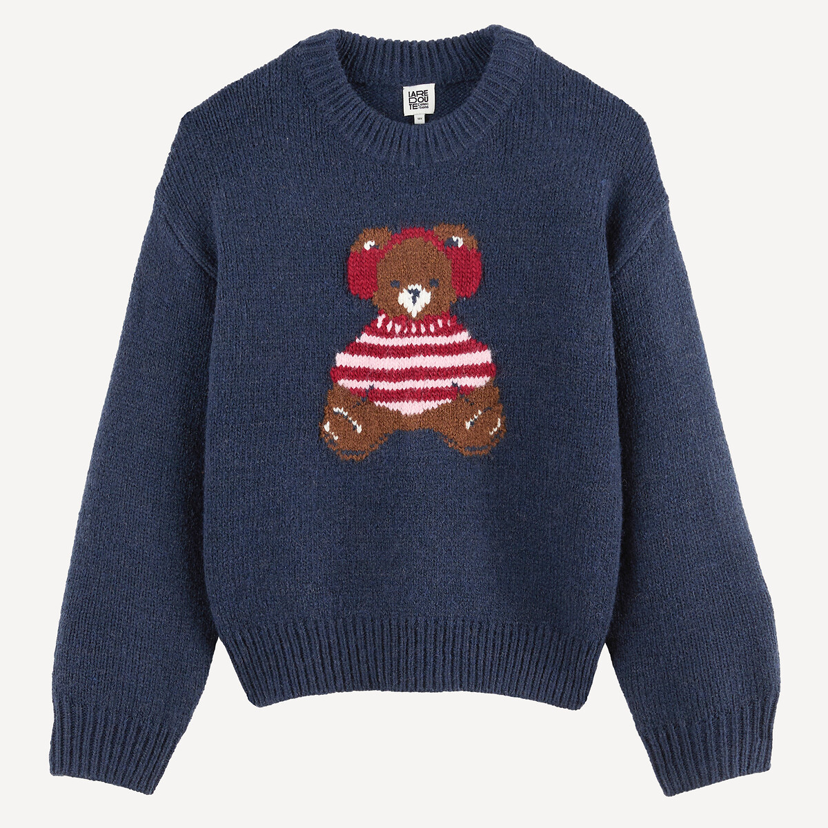 Pull col rond en grosse maille imprimé ours bleu marine, LA REDOUTE COLLECTIONS