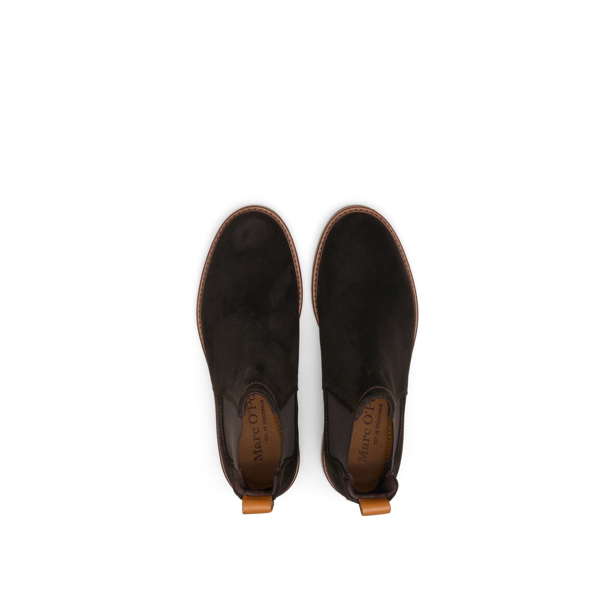 Bottines Chelsea modèle Linus en cuir velours huilé marron foncé, MARC O'POLO