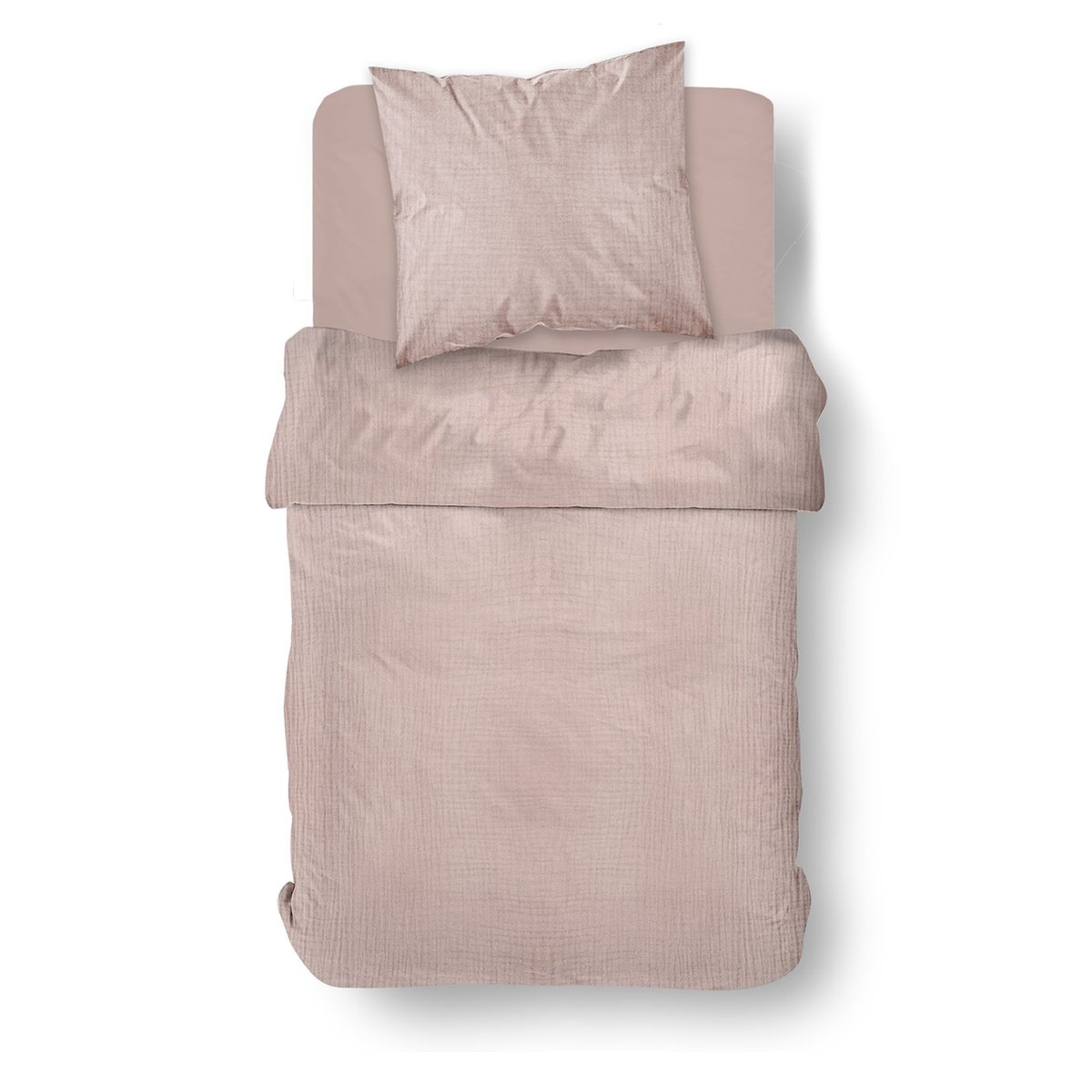 Parure de lit gaze de coton unie ROSE ESSENTIAL rose, TODAY
