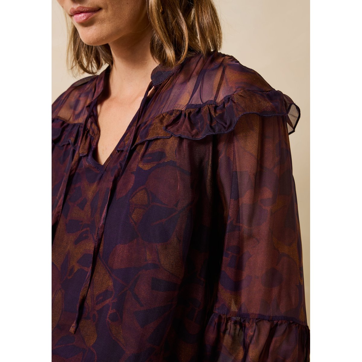 Top manches longues à imprimé floral viola/tandoori, LA FEE MARABOUTEE