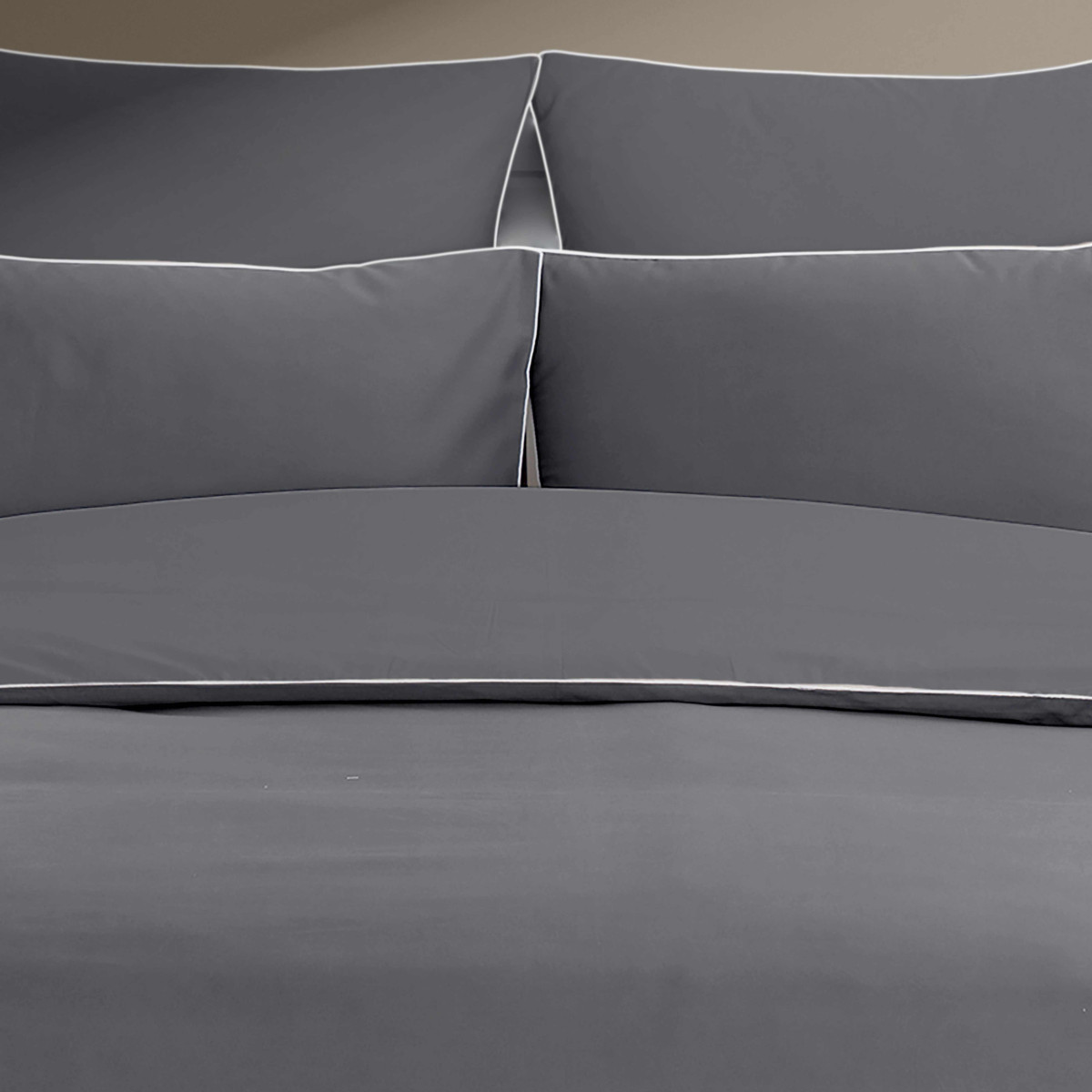 Parure housse de couette percale de coton avec 2 taies 65x65 cm ROSE WOOD anthracite/blanc, SENSEI MAISON