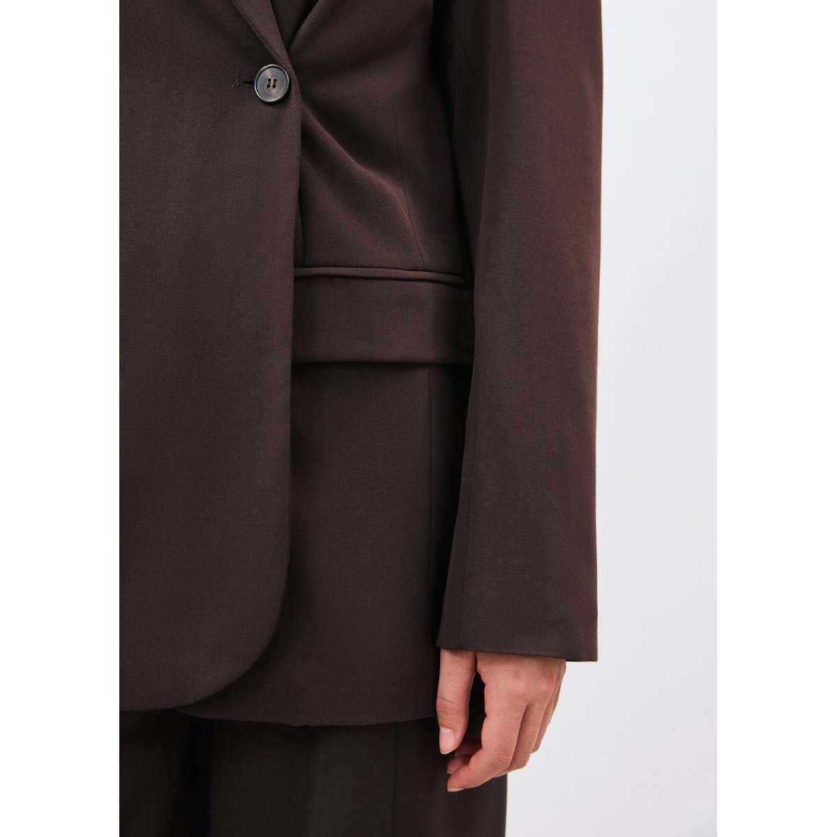 Veste tailleur longue chocolat, HUMILITY