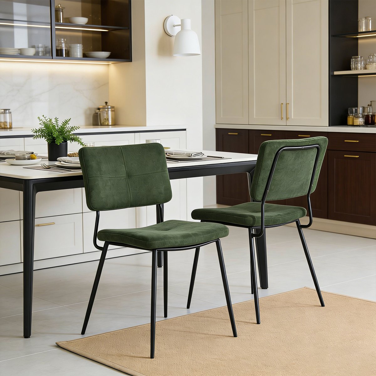 Lot de 2 chaises de salle à manger en tissu vert style industriel, KAROMI vert, MEUBLES COSY